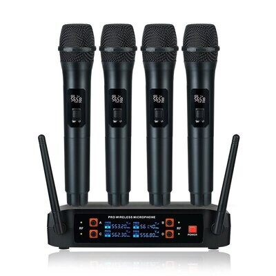 4 Channel UHF/VHF Microphone Receiver With 4 x Wireless Microphones