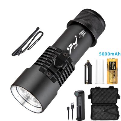 Scuba Divers Flashlight - Up To 50m - Rechargeable + Standard Batteries Compatible - Wrist Lanyard