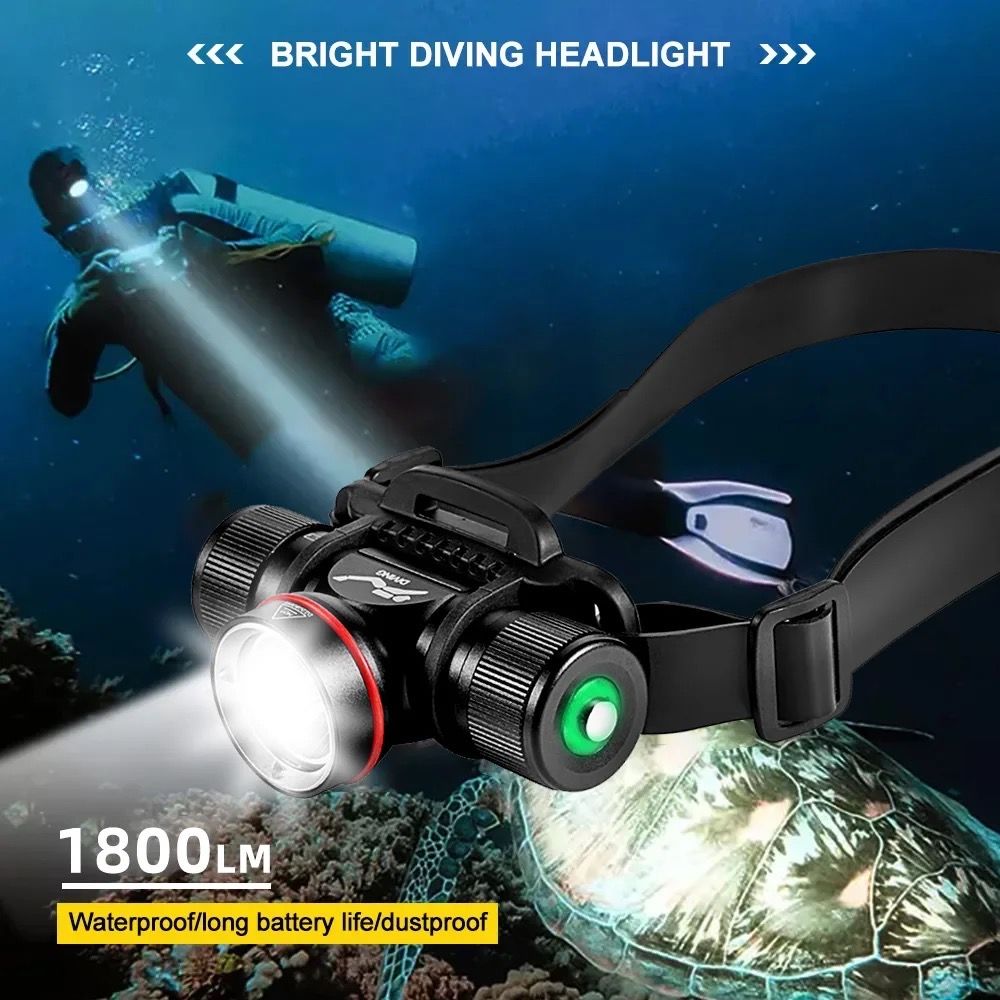 Divers Head Torch - 60m Waterproof - Adjustable Head-Mount - Rechargeable - Slim Design
