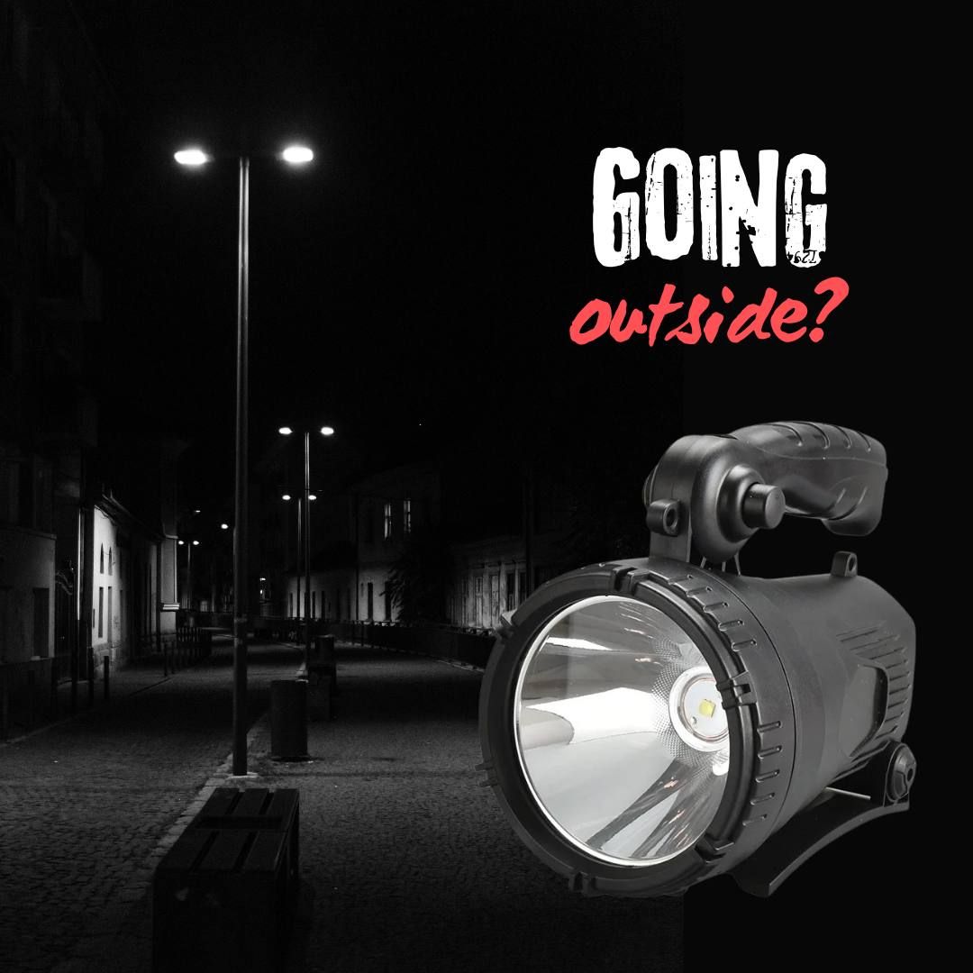 Torch - Long Search Beam + Rear Light/Emergency Beacon - Rechargeable - 2 Sizes Available