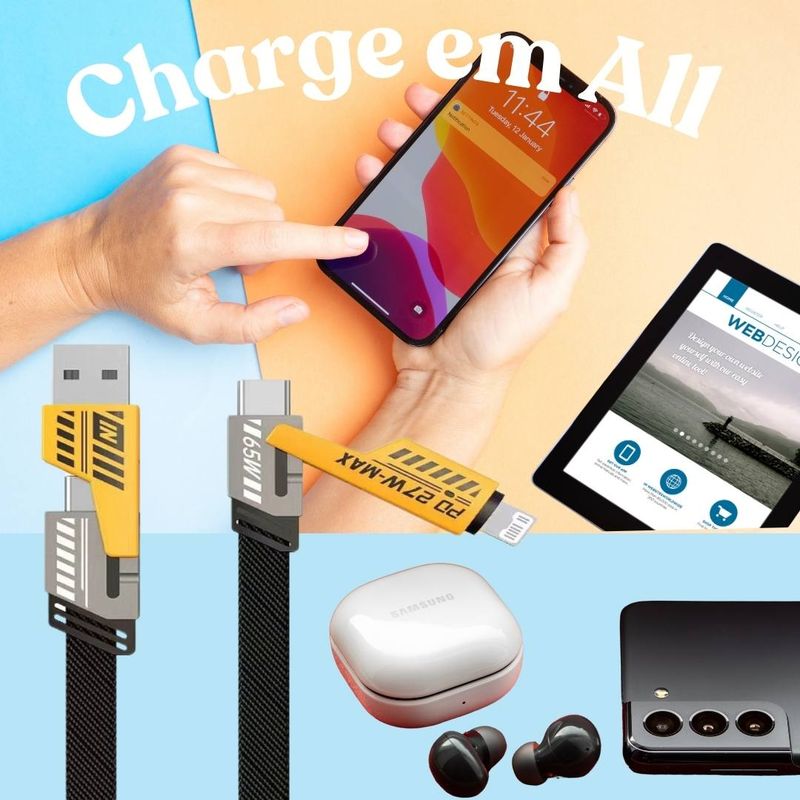 Charging + Data Cable - 4 in 1 - Fast Charging 65W/27W - Metal Connectors - Awei