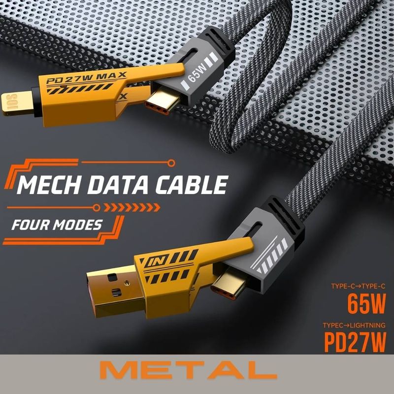 Charging + Data Cable - 4 in 1 - Fast Charging 65W/27W - Metal Connectors - Awei