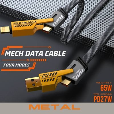 Charging + Data Cable - 4 in 1 - Fast Charging 65W/27W - Metal Connectors - Awei CL226