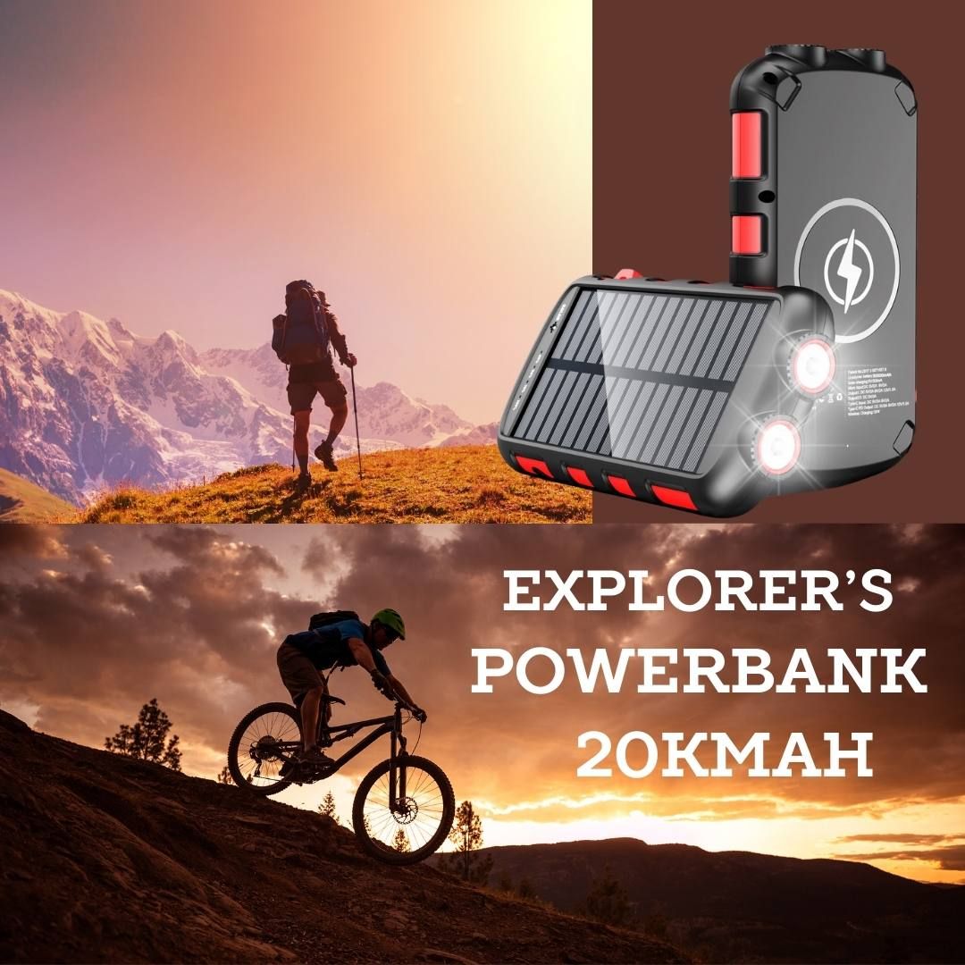 Explorer Powerbank - Built Adventure Tough - Full Torch - Solar Charge - Wireless Charge - PD &amp; QC Charging