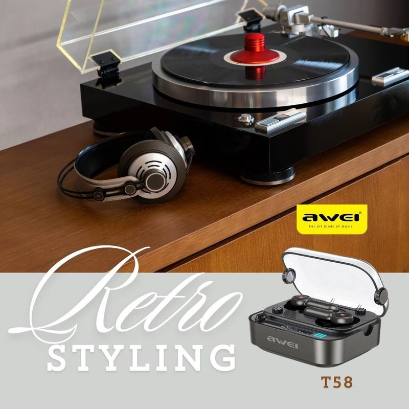 Wireless Headphone Earbuds - Throwback DJ Vinyl Style - Awei T58