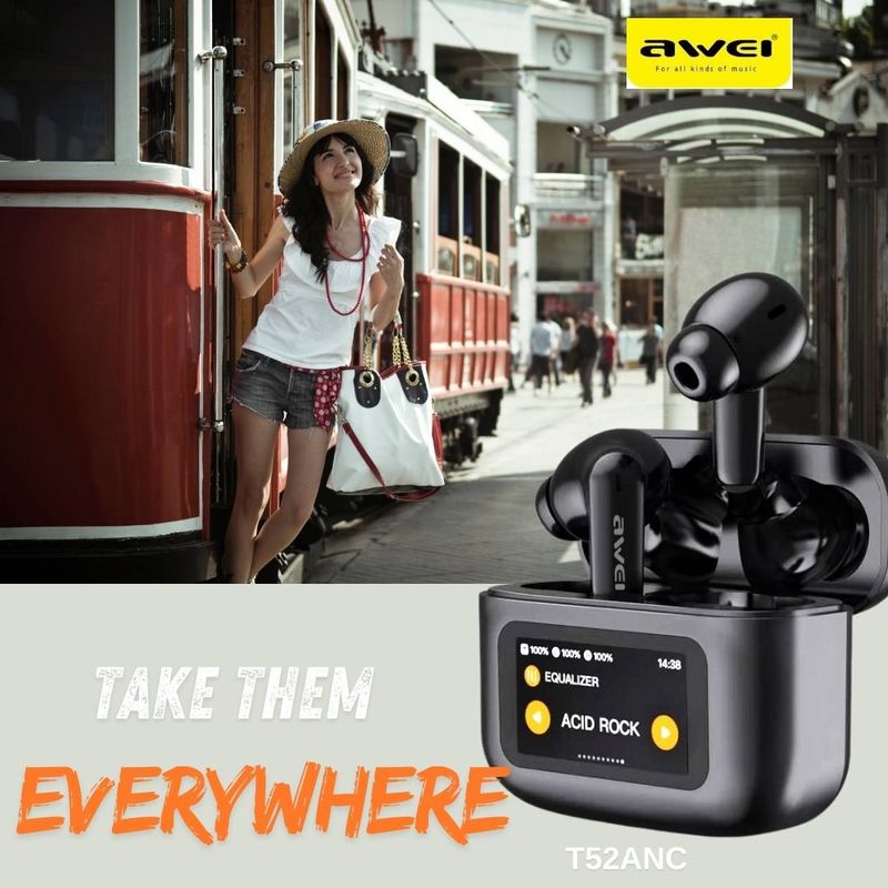 Wireless Earbuds ANC/ENC - Intelligent Smart Case - Digital Display - Music EQ - Awei T56ANC