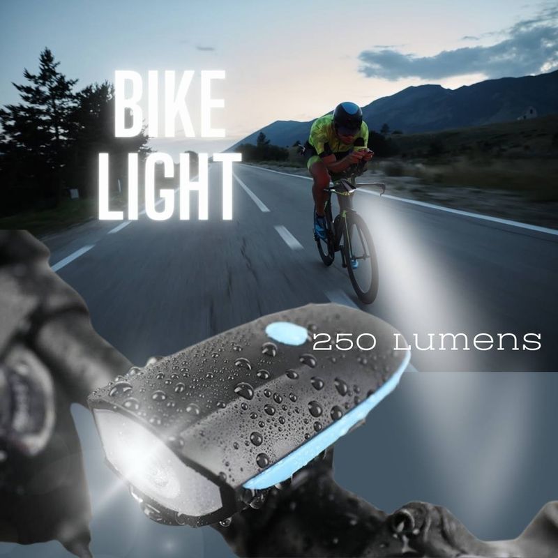Bike Head Light - USB Rechargeable - 250 Lumens - With Speaker Warning Horn Bike Head Light - USB Rechargeable - 250 Lumens - With Speaker Warning Horn