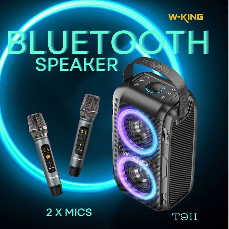 W-King Karaoke Bluetooth Speaker - 80W -2 Wireless Microphones - EQ Modes - RGB Lights- Portable