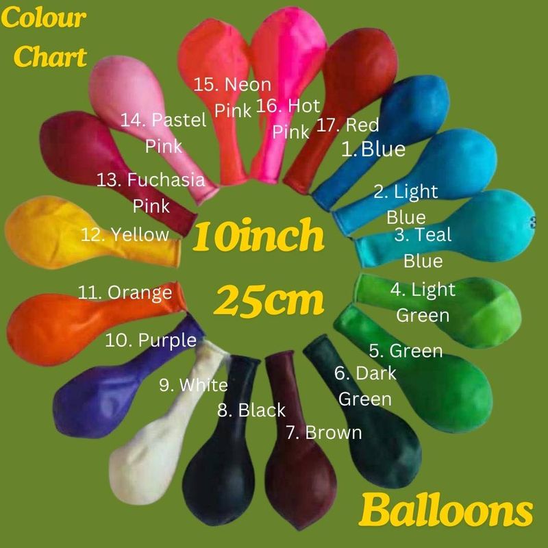 Latex Balloons - Standard 10" In 18 Colours + Mixed - 100pc packs Latex Balloons - Standard 10" In 18 Colours + Mixed - 100pc packs