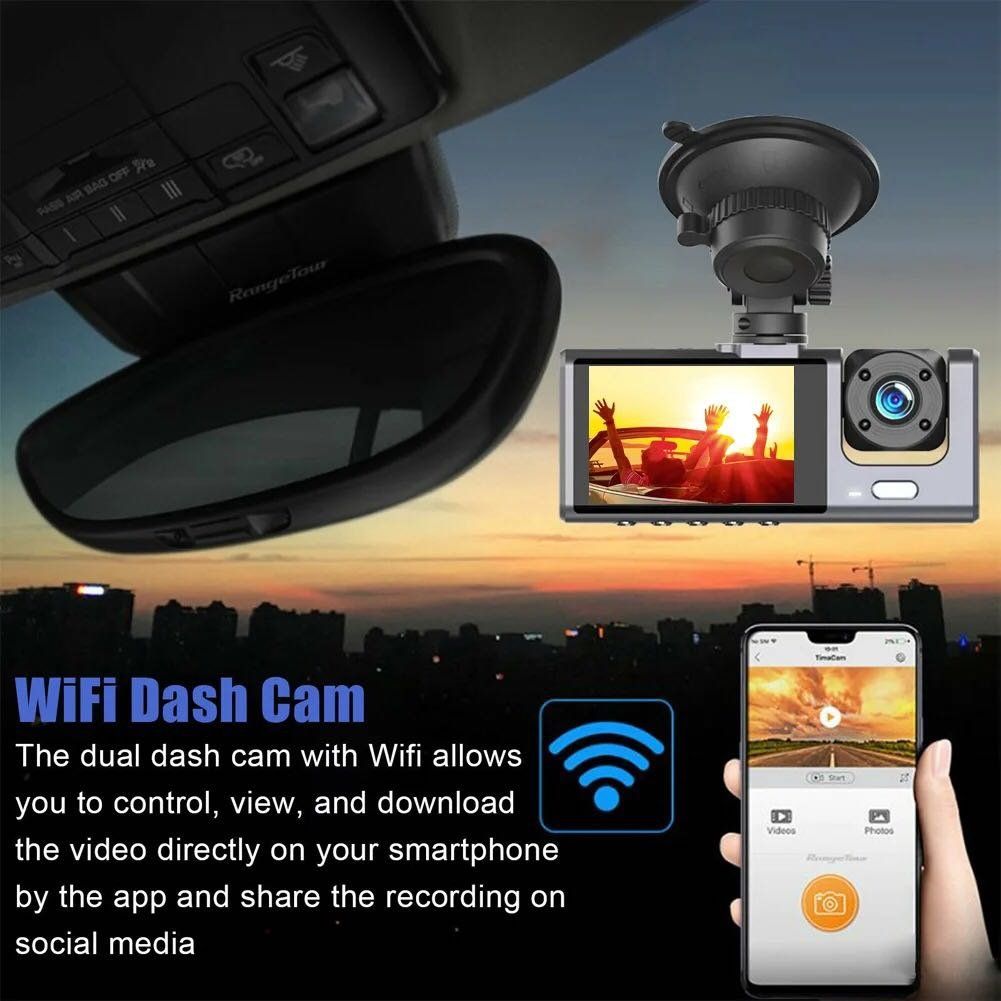 Wifi Dash Cam With 3 Cameras - Black Box Traffic Recorder