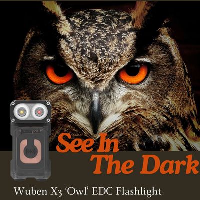 EDC Flashlight - Multi Purposed - Slim Line Shape - White + Red Lights - Wuben X3 &#39;Owl&#39; Knight Series