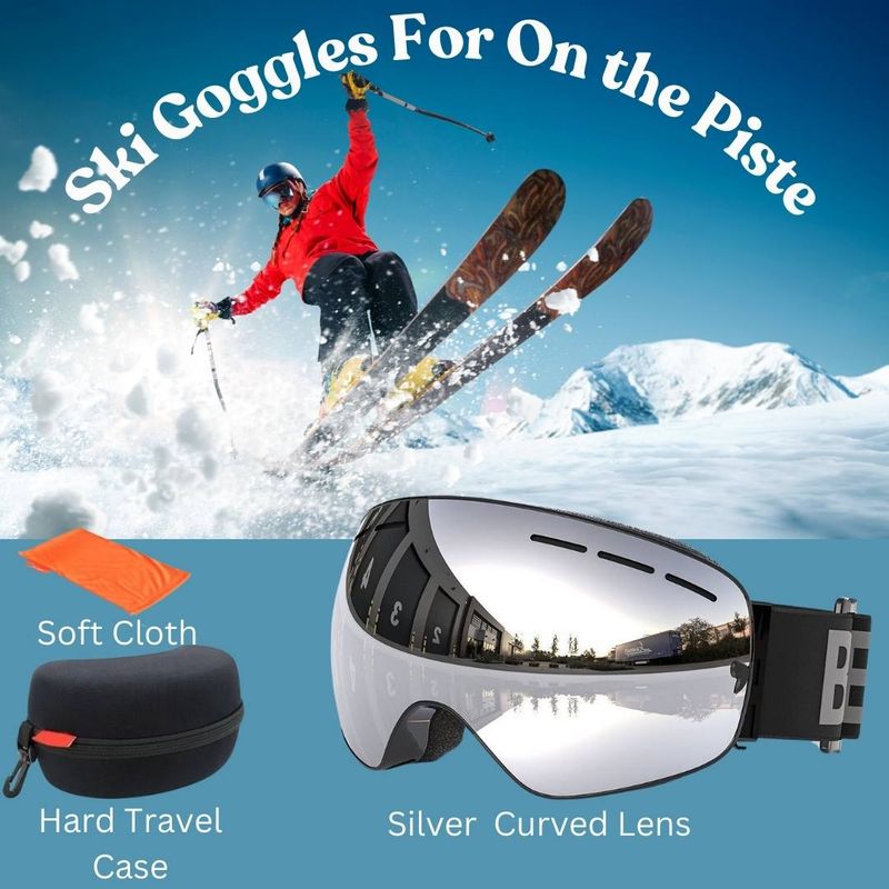Ski Goggles - Adult Size - Travel Case -Soft Foam Comfort - Anti Fog - UV400