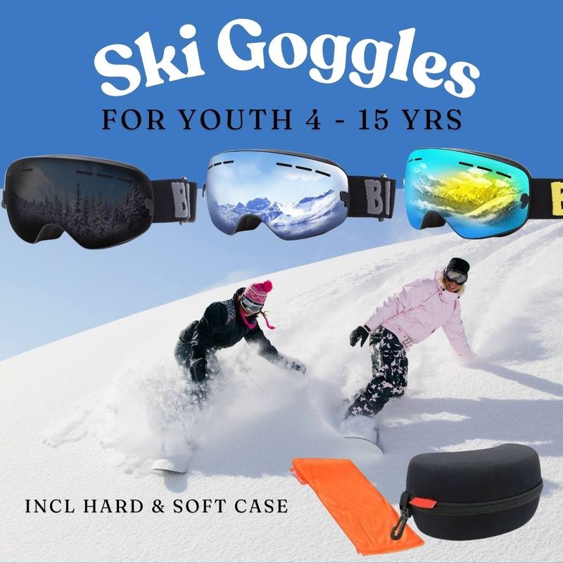 Ski Goggles - Youth Size - Travel Case -Soft Foam Comfort - Anti Fog - UV400