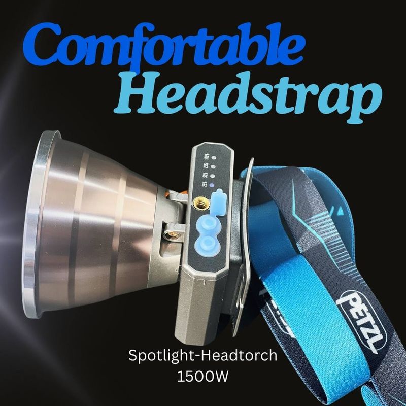Spotlight Headtorch - Wide Beam - 1000m Long Range Spot - 1500W Spotlight Headtorch - Wide Beam - 1000m Long Range Spot - 1500W