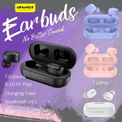 Sports Earbuds With Charging Case - Lightweight Secure Fit - Waterproof - Awei T13Pro