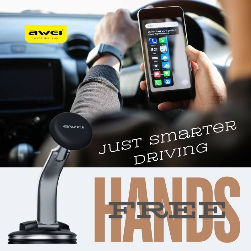 Car Phone Holder - Dash/Window Suction Mount - Magnetic Phone Hold - Awei X45