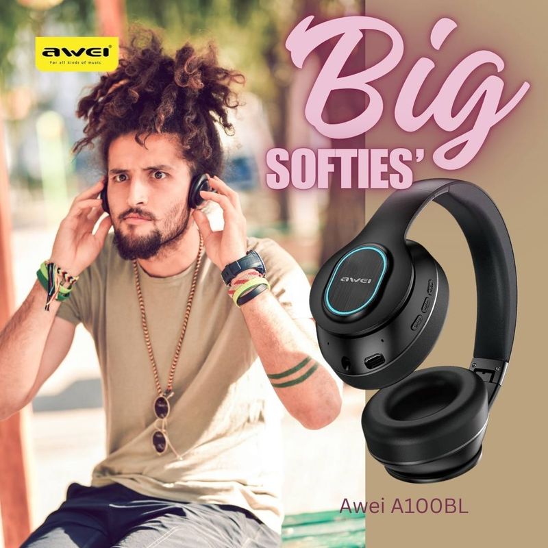'Jammin' Headphones - Big Softies - Bluetooth - RGB LED - Awei A100BL