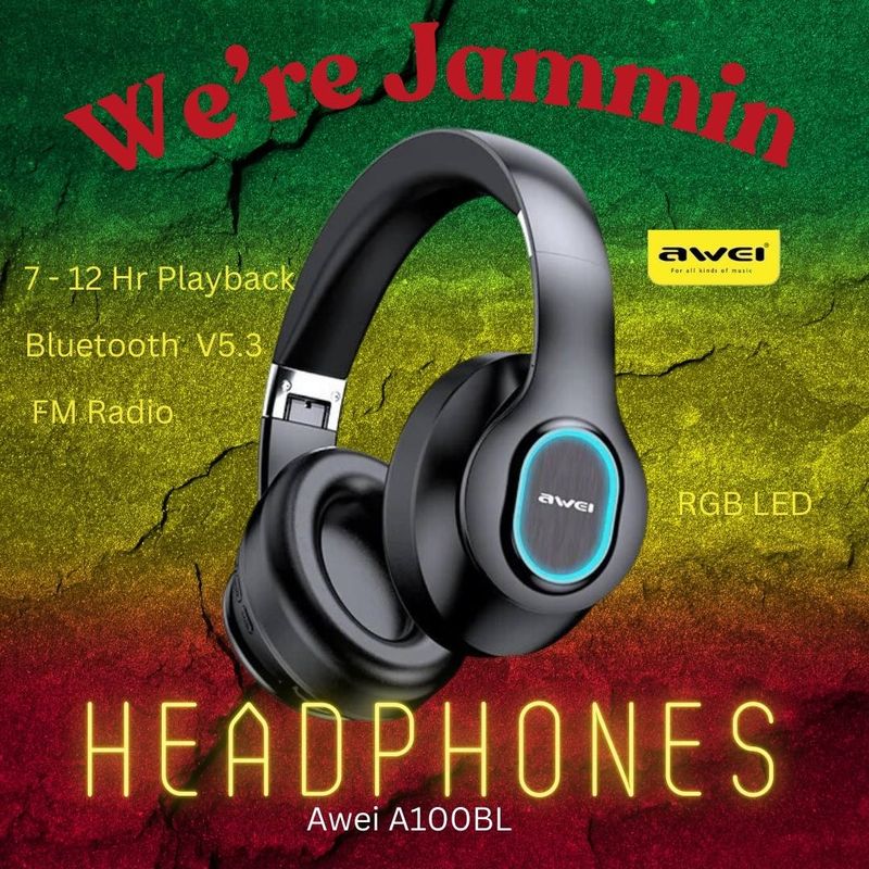 &#39;Jammin&#39; Headphones - Big Softies - Bluetooth - RGB LED - Awei A100BL