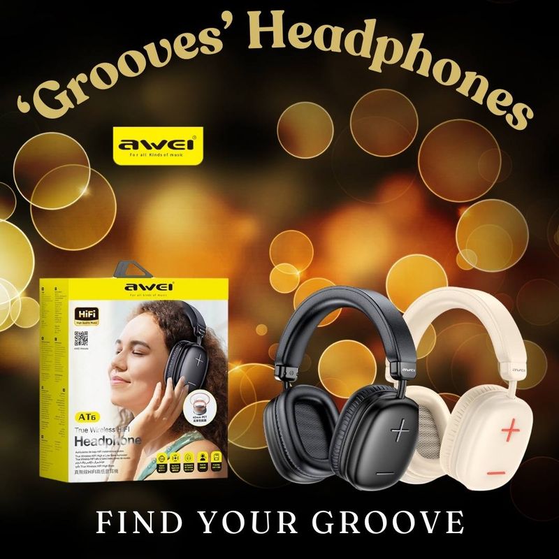 &#39;Grooves&#39; Headphones - Bluetooth Wireless - Bass Port - 25hr Playback - Awei AT6