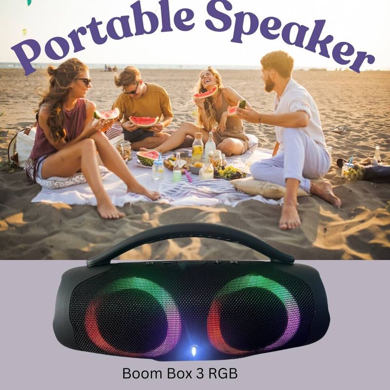 Boombox 3 Speaker - Bluetooth - Wireless - RGB LED Lights - Rechargeable