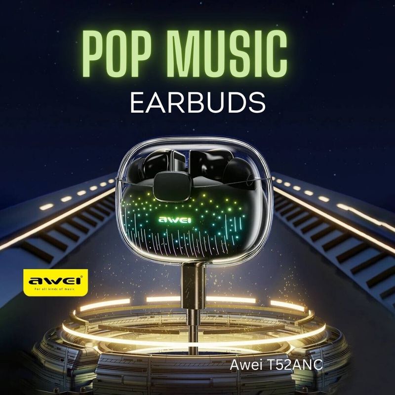 Wireless ANC/ENC Earbuds - &#39;Pop&#39;Buds  - Charging Case - Awei T52ANC