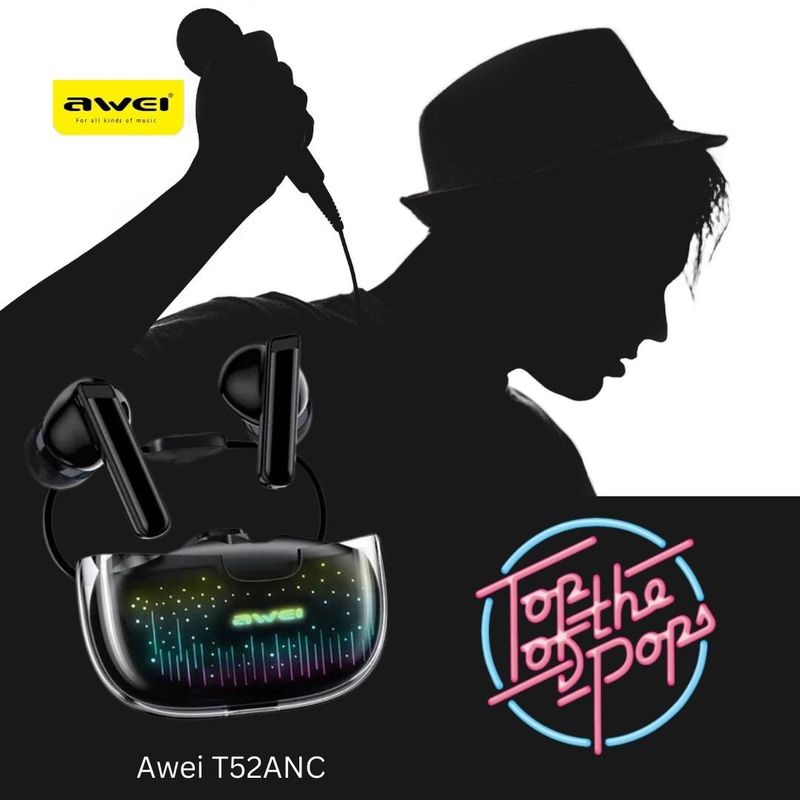Wireless ANC/ENC Earbuds - 'Pop'Buds - Charging Case - Awei T52ANC