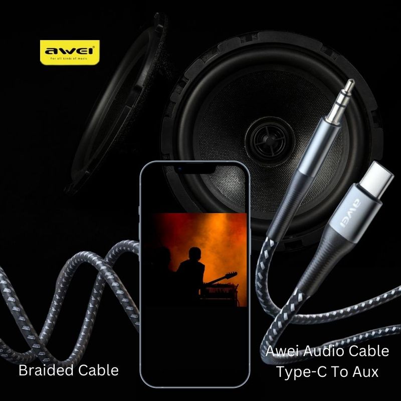 Audio Cable - Type C To AUX Or Lightning To Aux - Connect Speakers, Headphones, Car Stereos, Amplifiers To Your Phone/Tablet - Awei