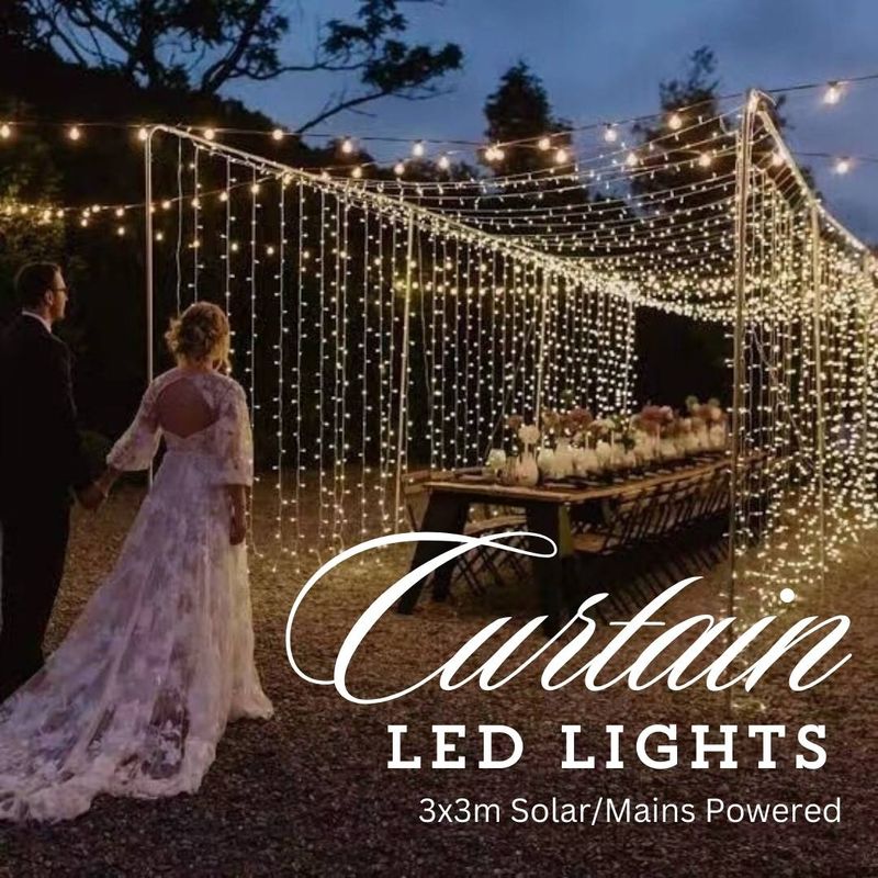 Curtain/Backdrop Lights - 3m x 3m - 300 LED - 8 Mode - Solar Or Mains Power - 3 Colours