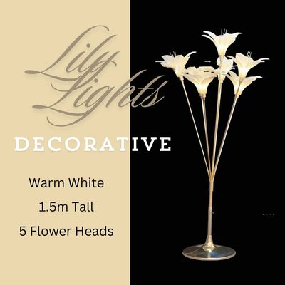 Lily Lights On A Stand - Warm White - 5 Flower Heads - Decoration Or Home