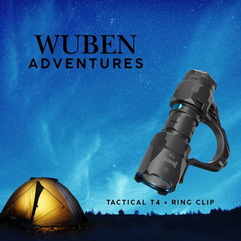 Tactical Flashlight - Wuben T4 + AP50 Ring Clip With Tungsten Tip - Lightweight EDC