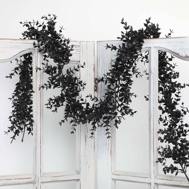 Black Artificial Leaves-On-A-String Decoration - For Dramatic Party Decor - Complements Backdrop Frames &amp; Stands
