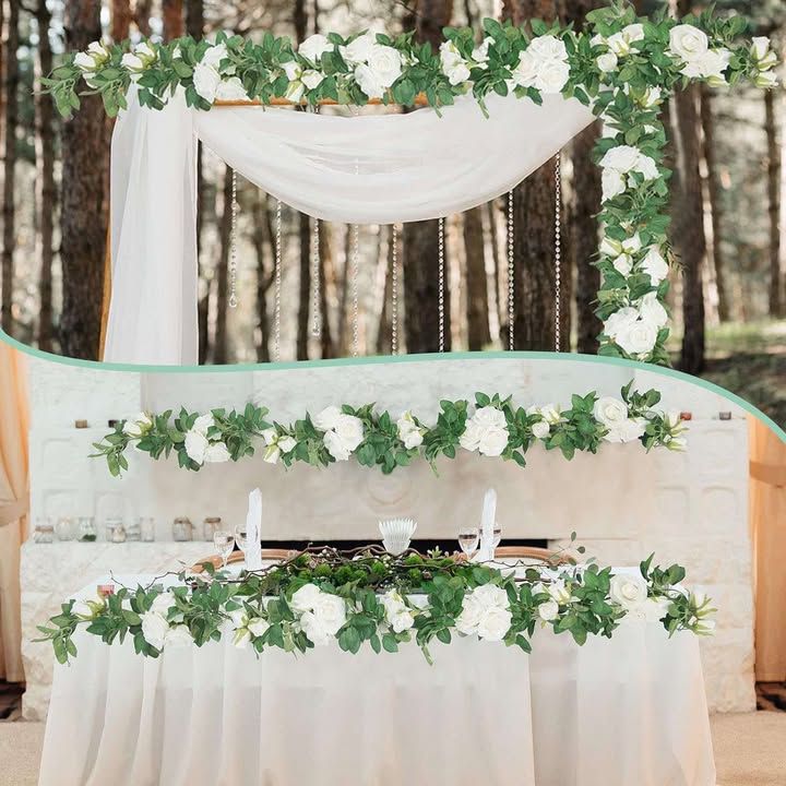 White Roses-On-A-String Artificial Decoration - For Elegant Party Decor - Complements Garlands, Backdrop Frames &amp; Stands