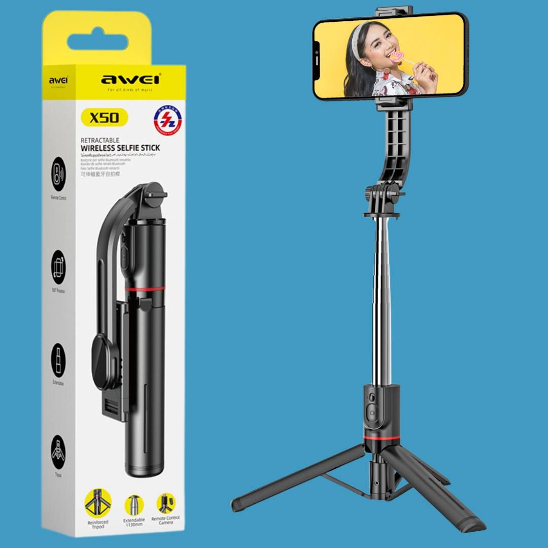 Selfie Stick Tripod with Bluetooth Remote – Phone Stand for Video &amp; Photos - Awei