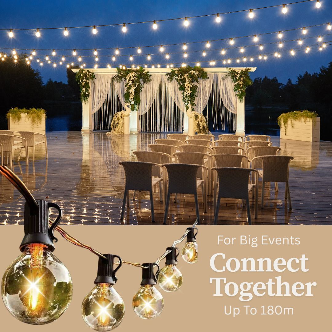 Festoon Magical Ambiance - 15m With 25 x G40 Bulbs - Connectable - IP44 Waterproof - Powered NZ Plug
