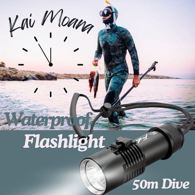 Scuba Divers Flashlight - Up To 50m - Rechargeable + Standard Batteries Compatible - Wrist Lanyard