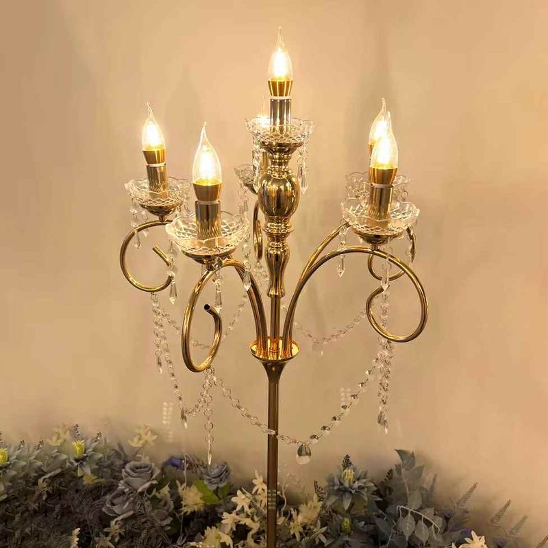 Golden Chandelier Candle LED Light Stand With Weighted Base | Amazing Decor For Weddings, Birthdays, Fairytale Themed Events