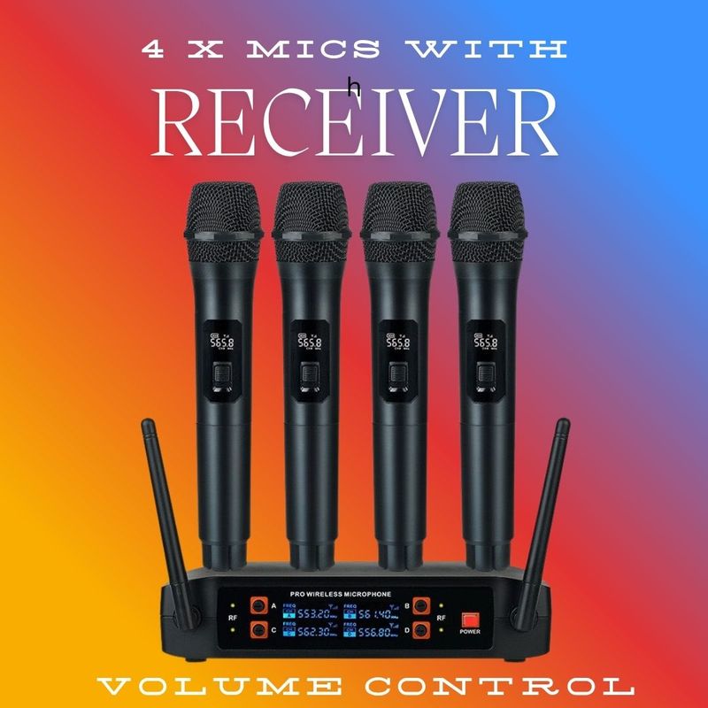 4 Channel Microphone Receiver With 4 x Wireless Microphones 4 Channel Microphone Receiver With 4 x Wireless Microphones