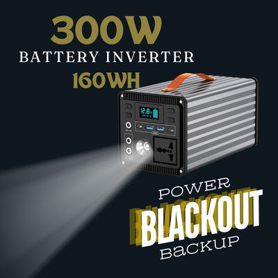 Battery Inverter - 160WH - Be Prepared For A Blackout - 300W - 4 USB - 220V AC - LED Torch