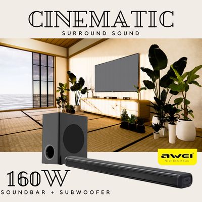 Sound Bar + Subwoofer 160W - Family Entertainment Centre - Wireless Karaoke Microphone - Bluetooth
