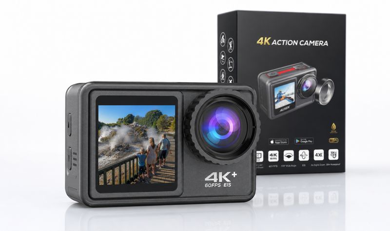 Action Camera - 4K 60fps Dual Screen - Wifi - 4 x Digital Zoom - Ausek ATS81ER
