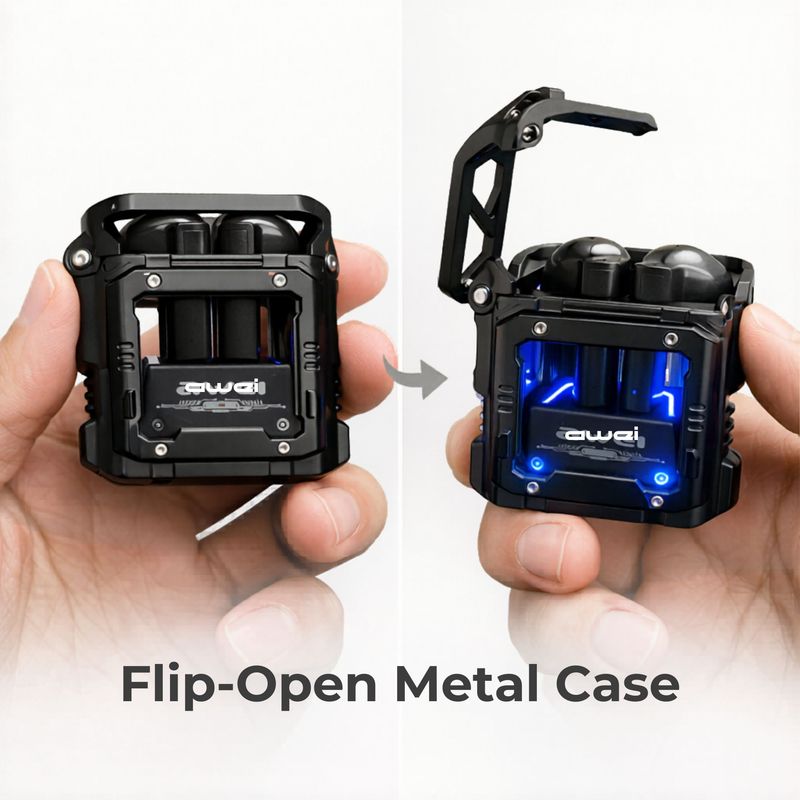 Earbuds With Heavy Duty Metal Charging Case - Pod Style EarBuds - Awei T63