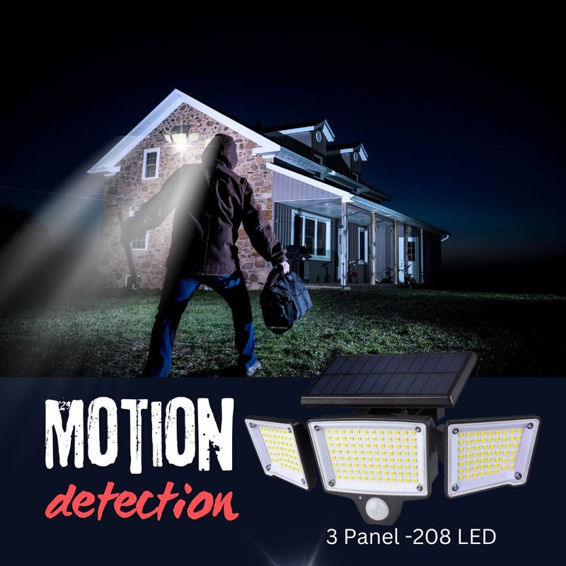 Solar Lights With Motion Detection - 208 LED - 3 Panels - Waterproof IPX65