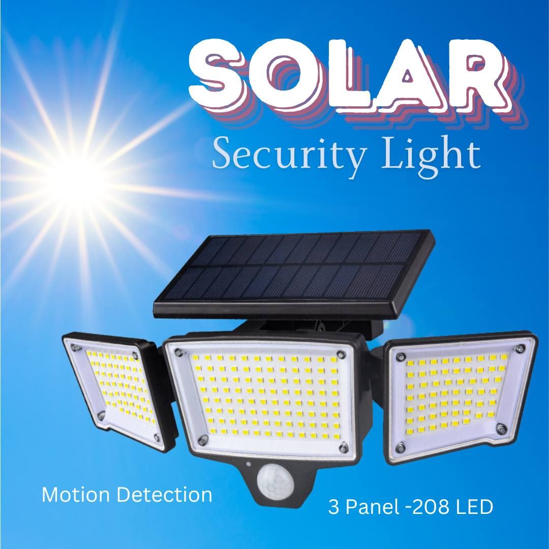 Solar Lights With Motion Detection - 208 LED - 3 Panels - Waterproof IPX65