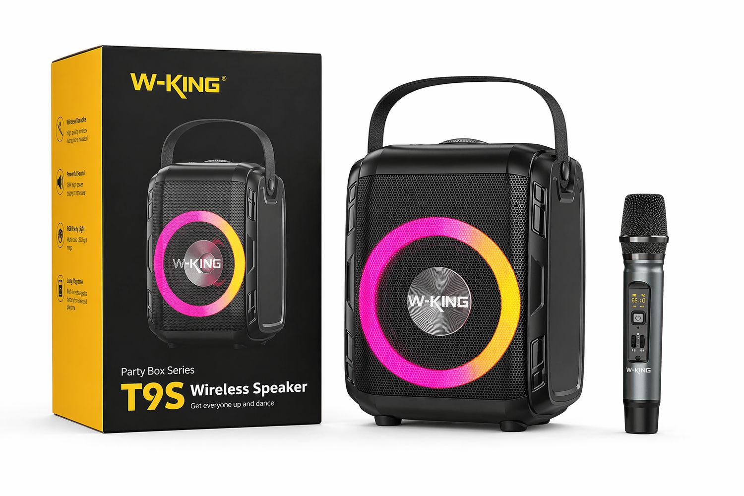 W-King Karaoke Speaker - Wireless Mic - Recording Mode - EQ Modes - RGB Lights - T9S
