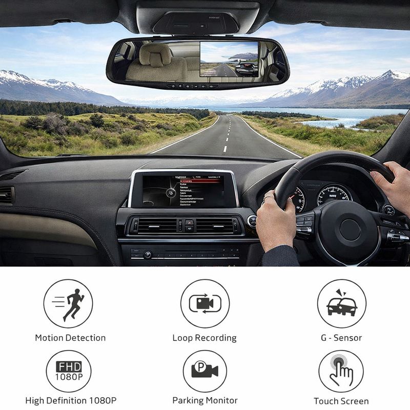 Dash Cam Mirror With Reversing Camera Easy Install 1080P Recording