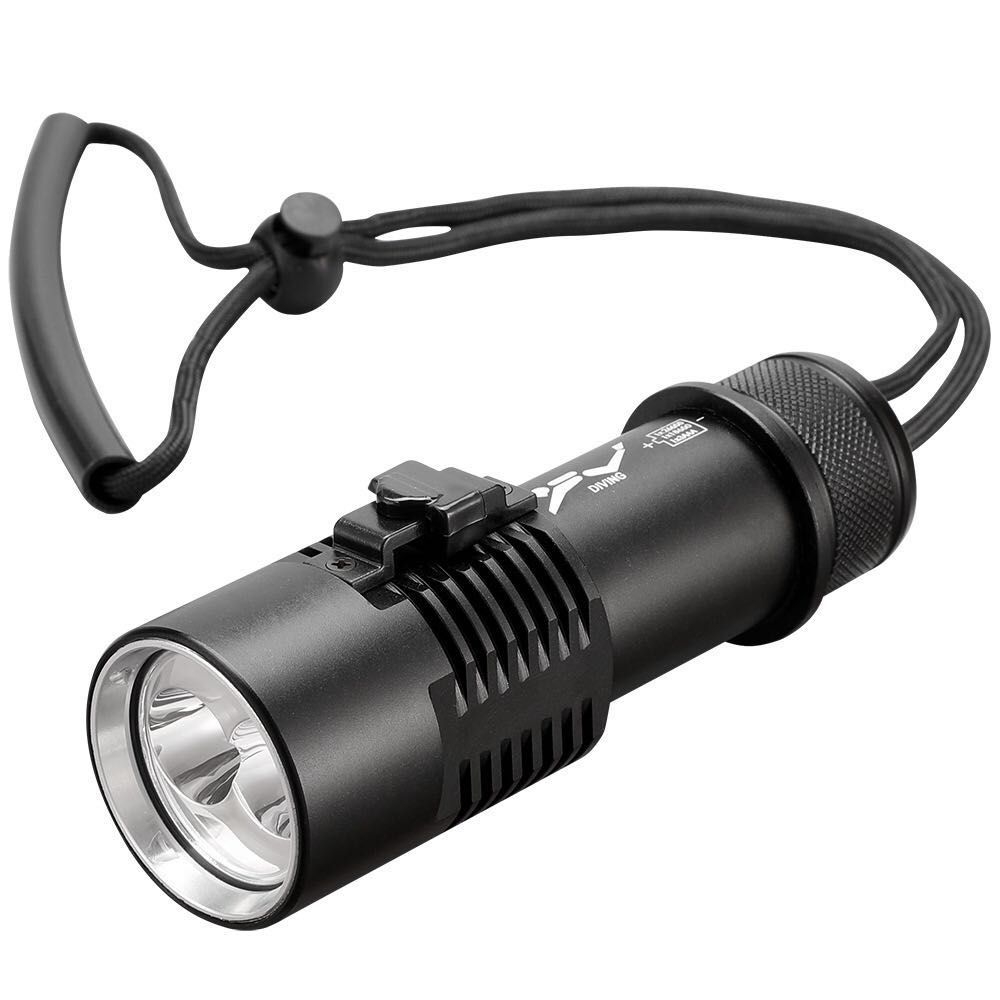 Scuba Divers Flashlight - Up To 50m - Rechargeable + Standard Batteries Compatible - Wrist Lanyard