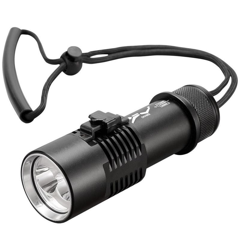 Scuba Divers Flashlight - Up To 50m - Rechargeable + Standard Batteries Compatible - Wrist Lanyard