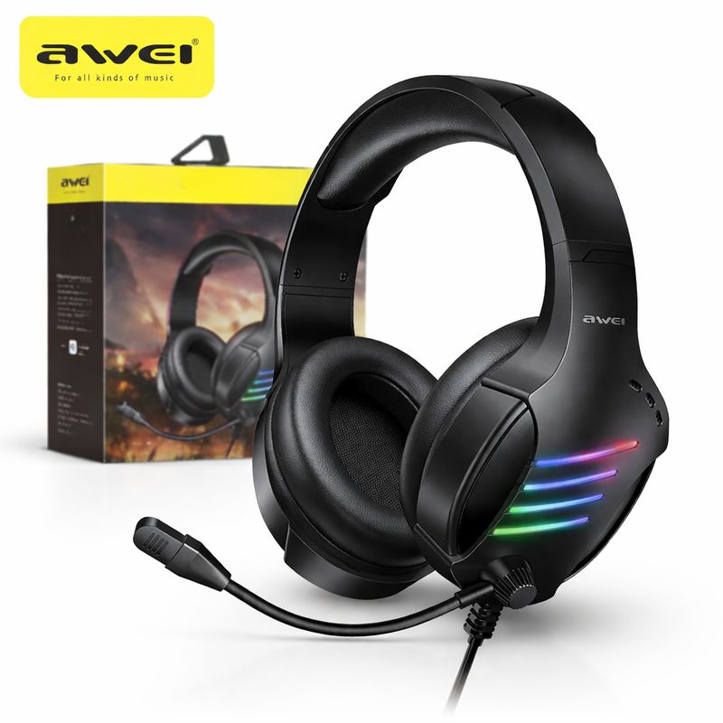 Gaming Headphones - LED Side Lights - Mic Wand - Over Ear Muffs - Awei GM-5