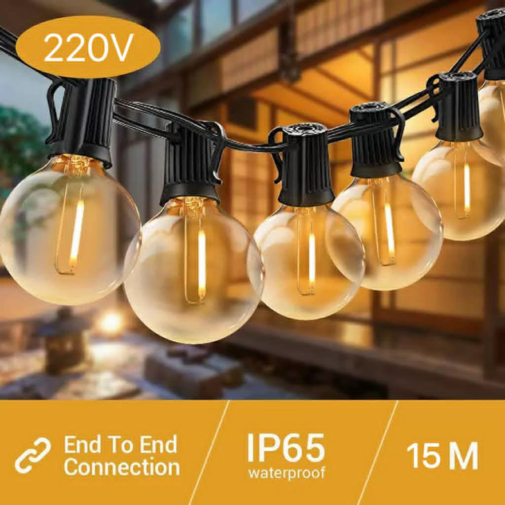 Festoon Magical Ambiance - 15m With 25 x G40 Bulbs - Connectable - IP44 Waterproof - Powered NZ Plug