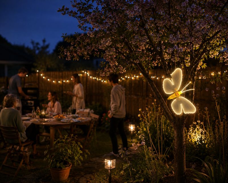 Outdoor LED Butterfly With Moving Wings | Large 40cm Wing Span | Warm White LED